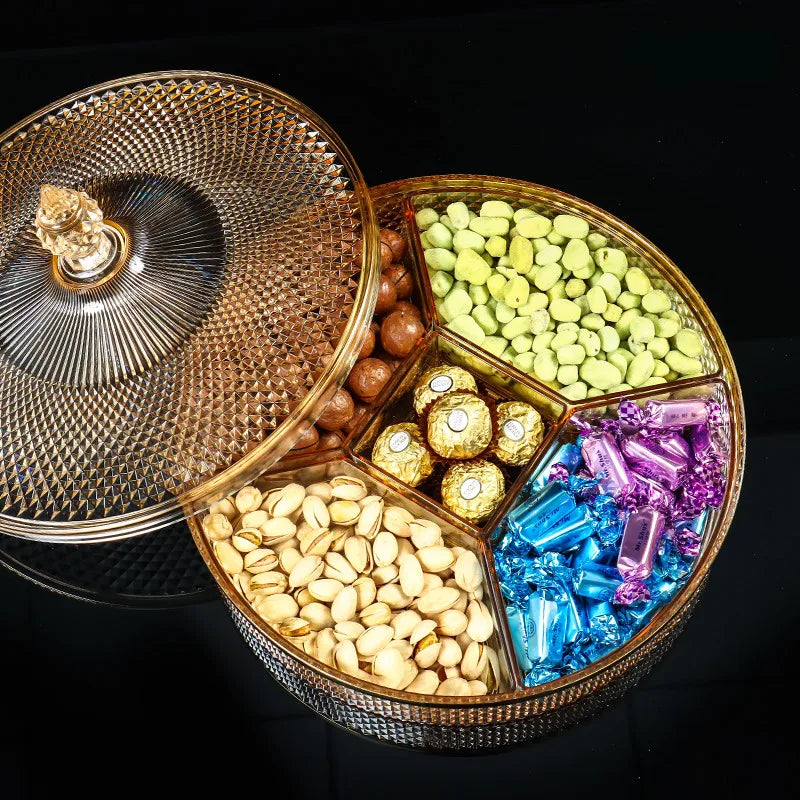 Gold transparent Acrylic plate fruit basin dry candy dish sugar snack nut peanut food storage can box with Cover plastic tray