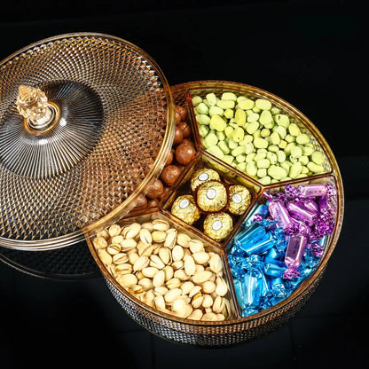 Gold transparent Acrylic plate fruit basin dry candy dish sugar snack nut peanut food storage can box with Cover plastic tray