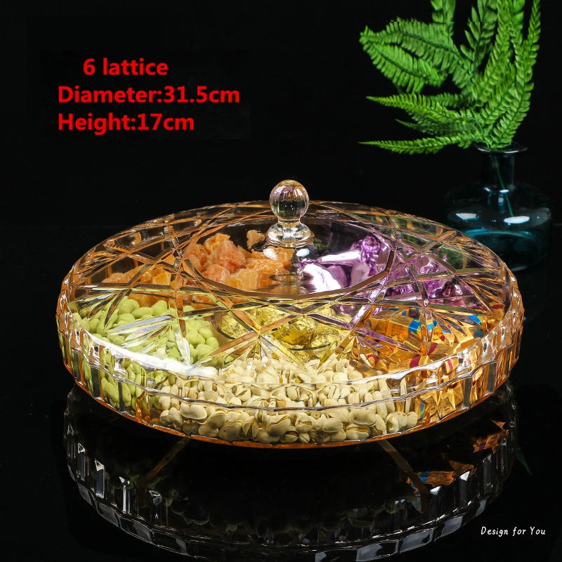 Gold transparent Acrylic plate fruit basin dry candy dish sugar snack nut peanut food storage can box with Cover plastic tray