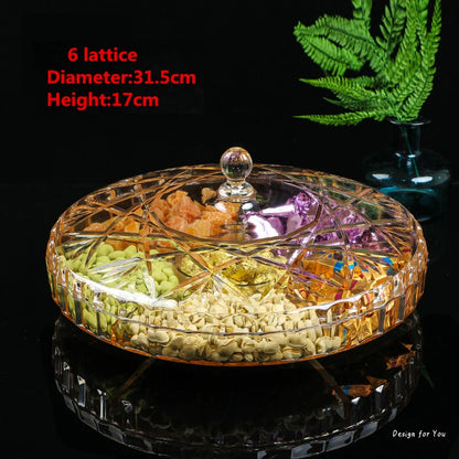 Gold transparent Acrylic plate fruit basin dry candy dish sugar snack nut peanut food storage can box with Cover plastic tray