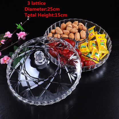 Gold transparent Acrylic plate fruit basin dry candy dish sugar snack nut peanut food storage can box with Cover plastic tray