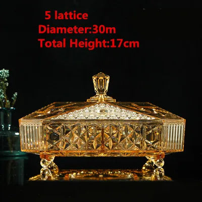 Gold transparent Acrylic plate fruit basin dry candy dish sugar snack nut peanut food storage can box with Cover plastic tray