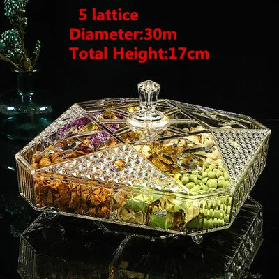 Gold transparent Acrylic plate fruit basin dry candy dish sugar snack nut peanut food storage can box with Cover plastic tray