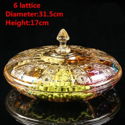 Gold transparent Acrylic plate fruit basin dry candy dish sugar snack nut peanut food storage can box with Cover plastic tray