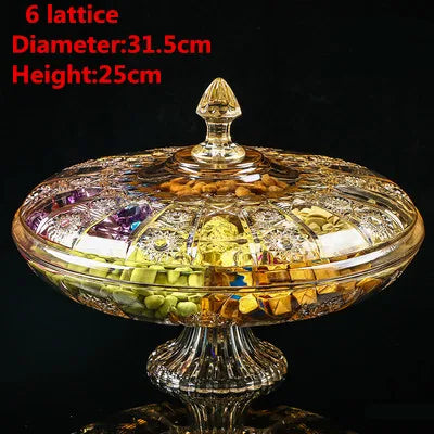 Gold transparent Acrylic plate fruit basin dry candy dish sugar snack nut peanut food storage can box with Cover plastic tray