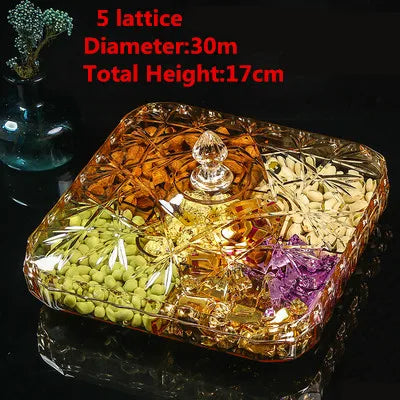 Gold transparent Acrylic plate fruit basin dry candy dish sugar snack nut peanut food storage can box with Cover plastic tray