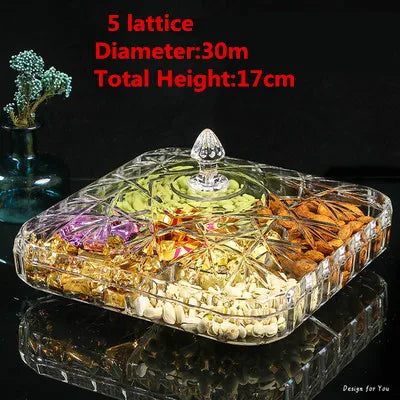 Gold transparent Acrylic plate fruit basin dry candy dish sugar snack nut peanut food storage can box with Cover plastic tray