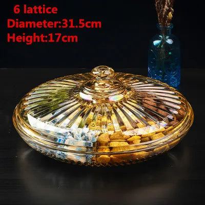 Gold transparent Acrylic plate fruit basin dry candy dish sugar snack nut peanut food storage can box with Cover plastic tray