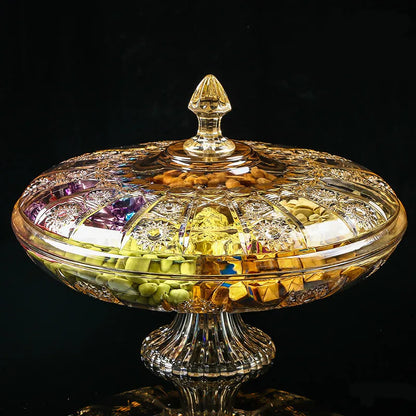 Gold transparent Acrylic plate fruit basin dry candy dish sugar snack nut peanut food storage can box with Cover plastic tray