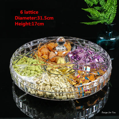 Gold transparent Acrylic plate fruit basin dry candy dish sugar snack nut peanut food storage can box with Cover plastic tray