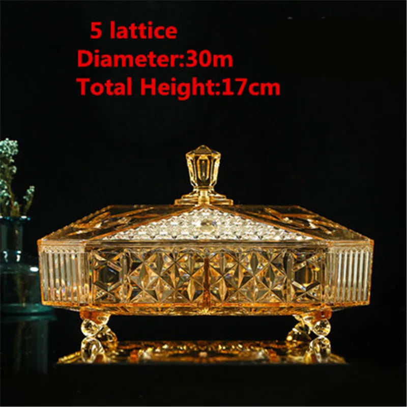 Gold transparent Acrylic plate fruit basin dry candy dish sugar snack nut peanut food storage can box with Cover plastic tray