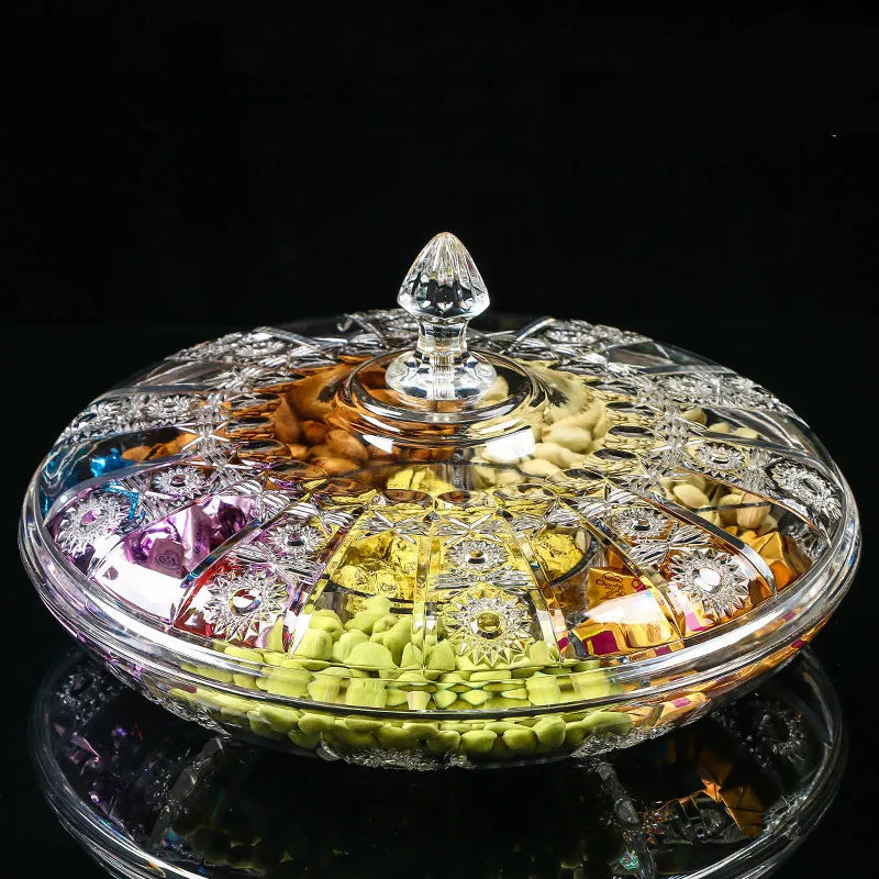 Gold transparent Acrylic plate fruit basin dry candy dish sugar snack nut peanut food storage can box with Cover plastic tray