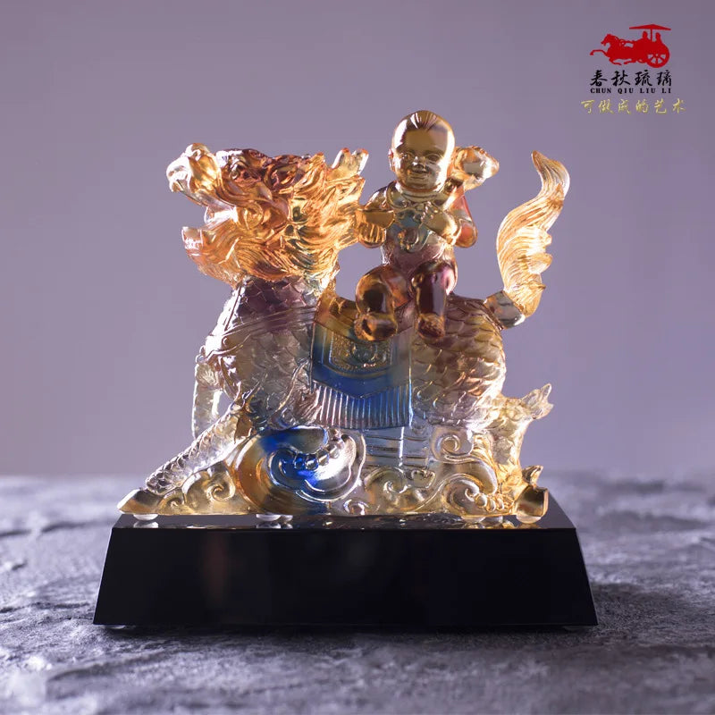 Golden Boy And Jade Girl Coloured glaze Unicorn Ornament Home Kylin Furnishings Gift Crafts boy and girl attendants of fairies