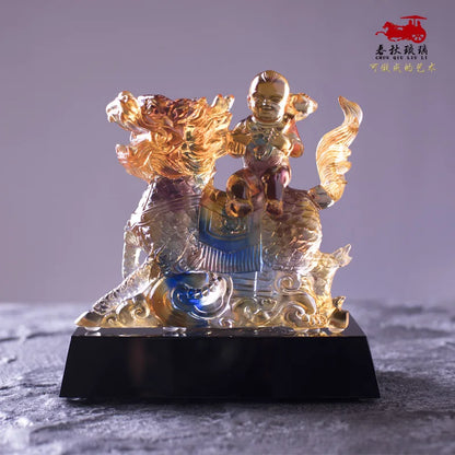 Golden Boy And Jade Girl Coloured glaze Unicorn Ornament Home Kylin Furnishings Gift Crafts boy and girl attendants of fairies