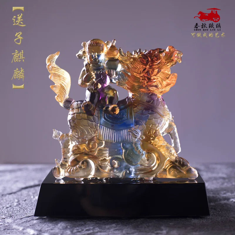 Golden Boy And Jade Girl Coloured glaze Unicorn Ornament Home Kylin Furnishings Gift Crafts boy and girl attendants of fairies