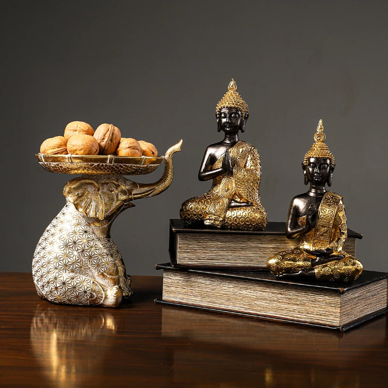 Golden Buddha Statue Resin Figurine Hand MadeThai Buda Buddha Statue Crafts Decorative Ornament Home Decor