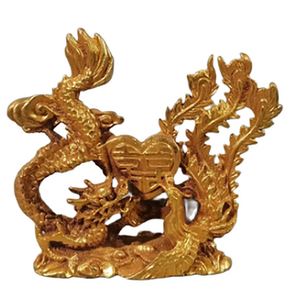 Golden Dragon and Phoenix Statue Sculpture Chinese Modern Art Couple Sculpture Feng Shui Ornament Home Decoration Wedding Gift