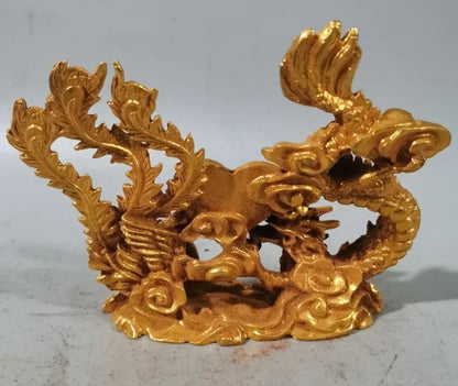 Golden Dragon and Phoenix Statue Sculpture Chinese Modern Art Couple Sculpture Feng Shui Ornament Home Decoration Wedding Gift