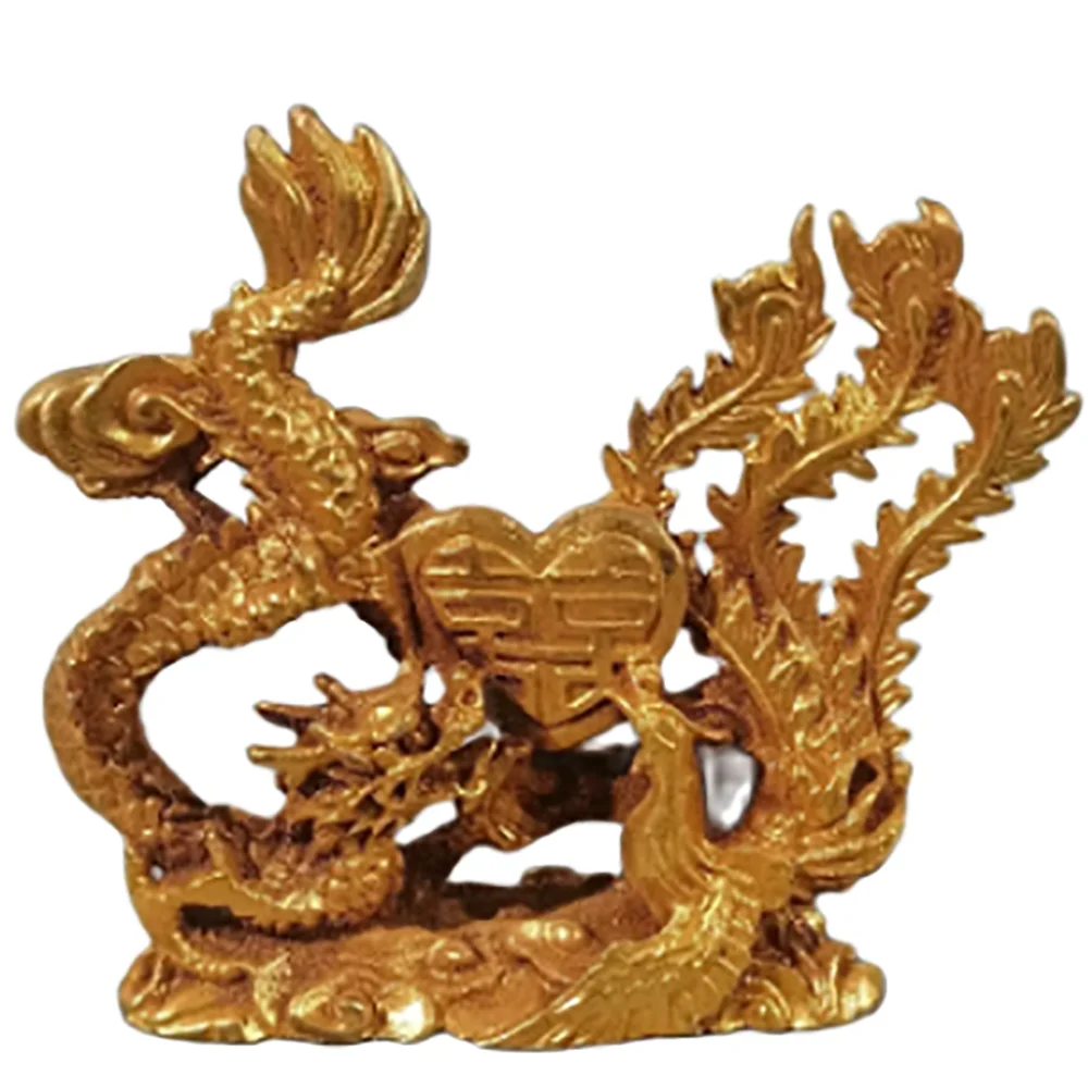 Golden Dragon and Phoenix Statue Sculpture Chinese Modern Art Couple Sculpture Feng Shui Ornament Home Decoration Wedding Gift