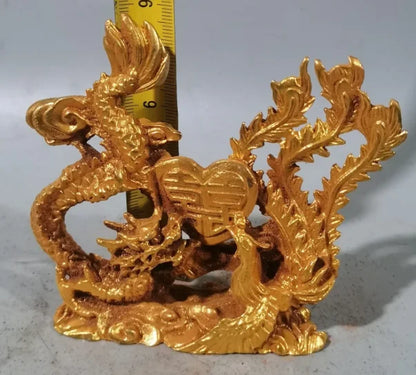 Golden Dragon and Phoenix Statue Sculpture Chinese Modern Art Couple Sculpture Feng Shui Ornament Home Decoration Wedding Gift