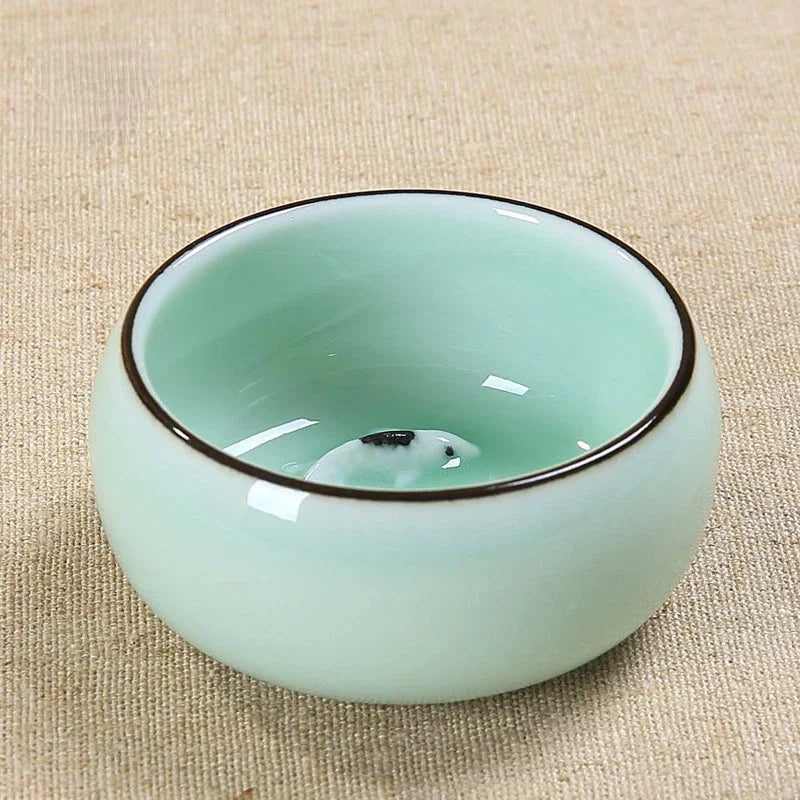 Golden Fish Tea Cup Bowl Longquan Celadon Porcelain Teacups Chinese Teapot Home Decor Ceramic Handmade Teaware Cups