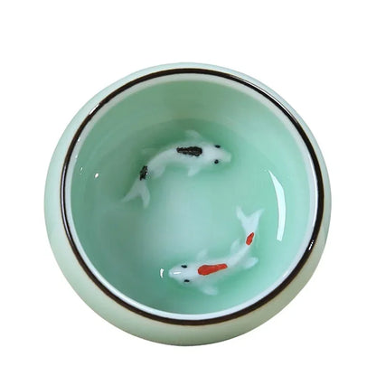 Golden Fish Tea Cup Bowl Longquan Celadon Porcelain Teacups Chinese Teapot Home Decor Ceramic Handmade Teaware Cups