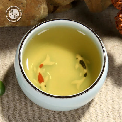 Golden Fish Tea Cup Bowl Longquan Celadon Porcelain Teacups Chinese Teapot Home Decor Ceramic Handmade Teaware Cups