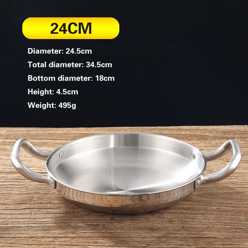 Golden Korean Army Hotpot Thickened commercial double ear Frying pan Dry pot basin Stainless steel Spanish seafood rice pot