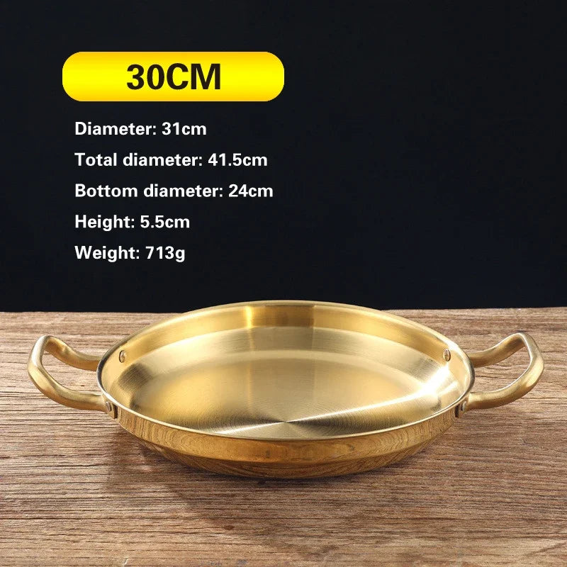Golden Korean Army Hotpot Thickened commercial double ear Frying pan Dry pot basin Stainless steel Spanish seafood rice pot