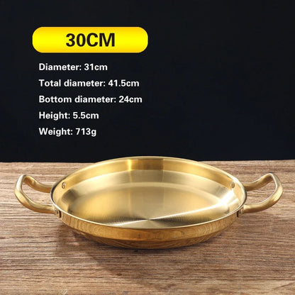 Golden Korean Army Hotpot Thickened commercial double ear Frying pan Dry pot basin Stainless steel Spanish seafood rice pot