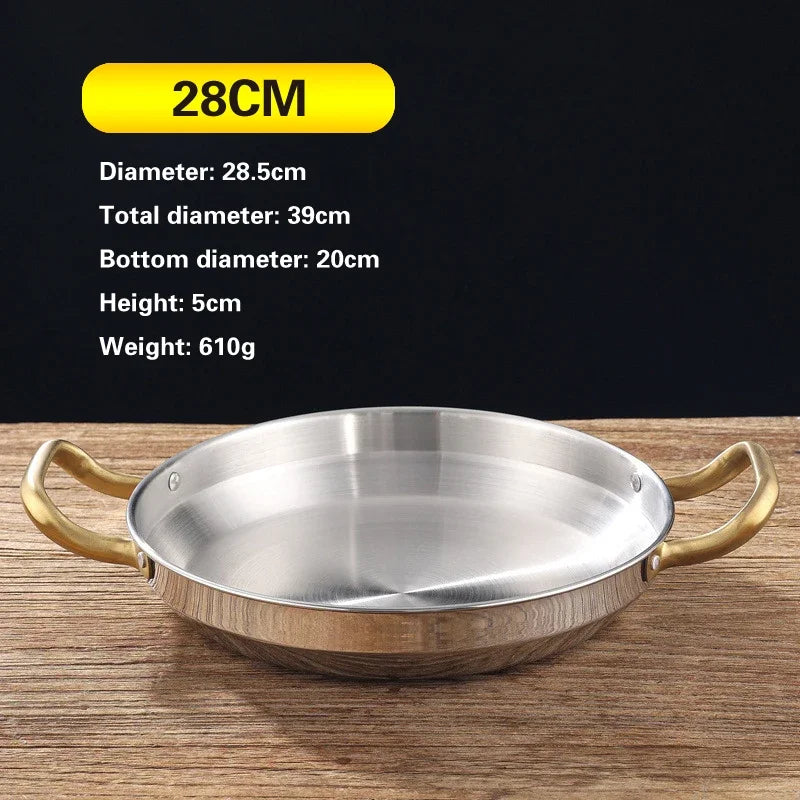 Golden Korean Army Hotpot Thickened commercial double ear Frying pan Dry pot basin Stainless steel Spanish seafood rice pot