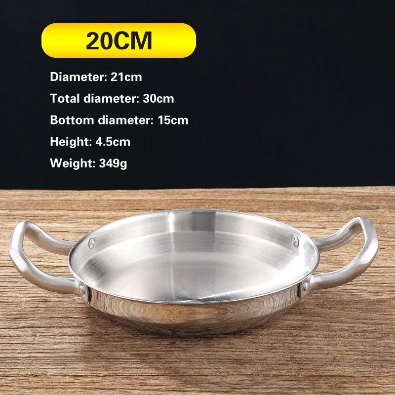 Golden Korean Army Hotpot Thickened commercial double ear Frying pan Dry pot basin Stainless steel Spanish seafood rice pot