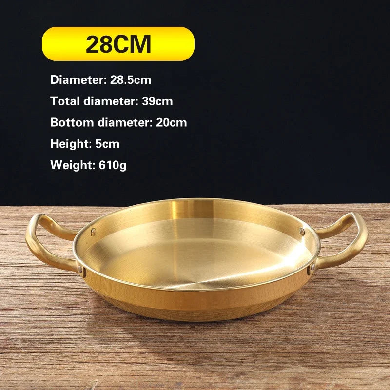 Golden Korean Army Hotpot Thickened commercial double ear Frying pan Dry pot basin Stainless steel Spanish seafood rice pot