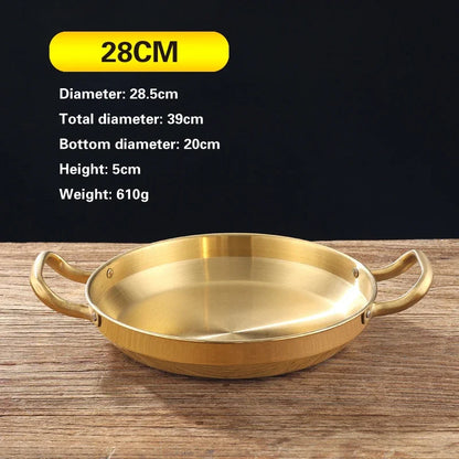 Golden Korean Army Hotpot Thickened commercial double ear Frying pan Dry pot basin Stainless steel Spanish seafood rice pot