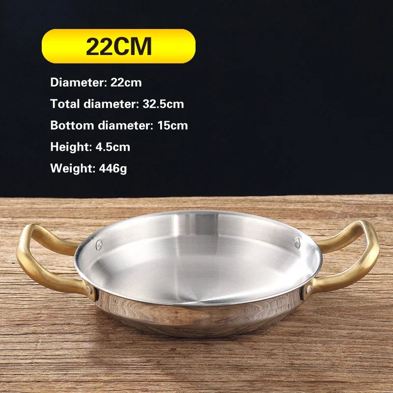 Golden Korean Army Hotpot Thickened commercial double ear Frying pan Dry pot basin Stainless steel Spanish seafood rice pot