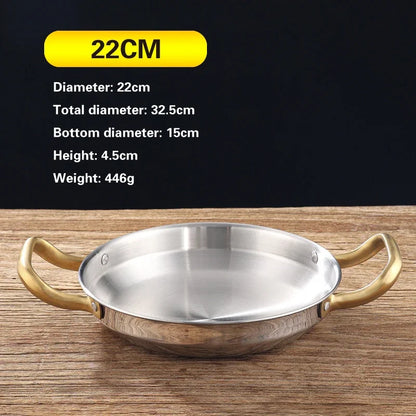 Golden Korean Army Hotpot Thickened commercial double ear Frying pan Dry pot basin Stainless steel Spanish seafood rice pot