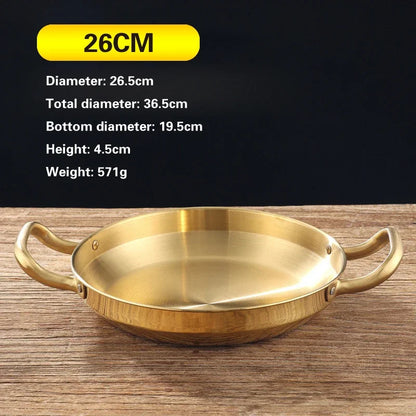 Golden Korean Army Hotpot Thickened commercial double ear Frying pan Dry pot basin Stainless steel Spanish seafood rice pot