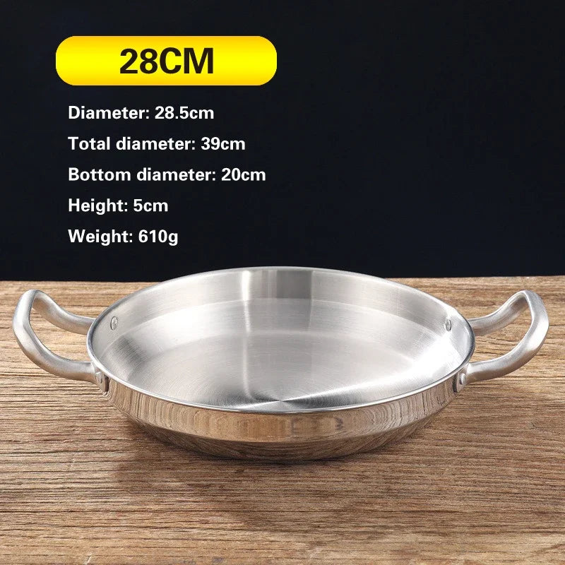 Golden Korean Army Hotpot Thickened commercial double ear Frying pan Dry pot basin Stainless steel Spanish seafood rice pot