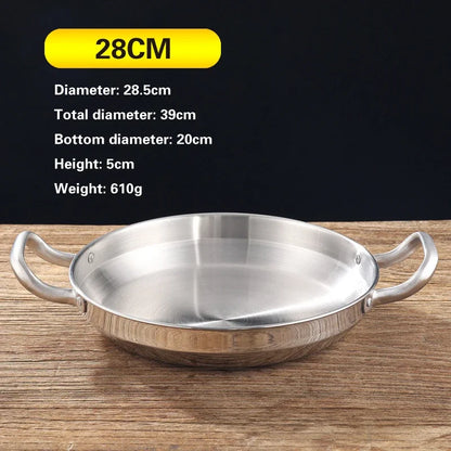 Golden Korean Army Hotpot Thickened commercial double ear Frying pan Dry pot basin Stainless steel Spanish seafood rice pot