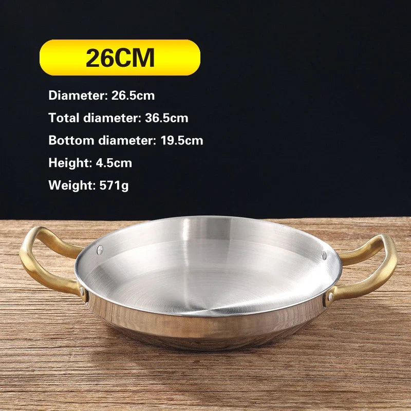 Golden Korean Army Hotpot Thickened commercial double ear Frying pan Dry pot basin Stainless steel Spanish seafood rice pot