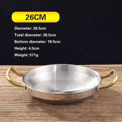 Golden Korean Army Hotpot Thickened commercial double ear Frying pan Dry pot basin Stainless steel Spanish seafood rice pot