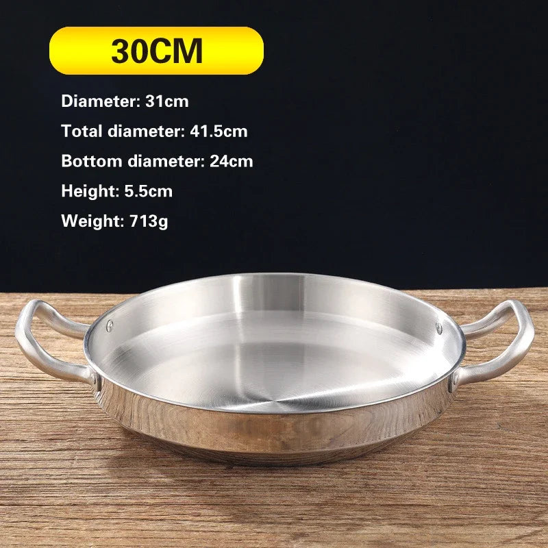 Golden Korean Army Hotpot Thickened commercial double ear Frying pan Dry pot basin Stainless steel Spanish seafood rice pot