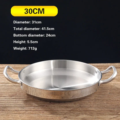 Golden Korean Army Hotpot Thickened commercial double ear Frying pan Dry pot basin Stainless steel Spanish seafood rice pot