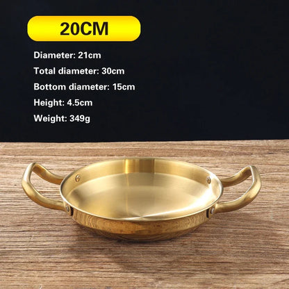 Golden Korean Army Hotpot Thickened commercial double ear Frying pan Dry pot basin Stainless steel Spanish seafood rice pot