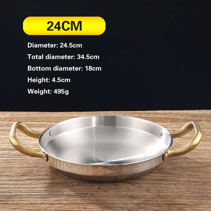 Golden Korean Army Hotpot Thickened commercial double ear Frying pan Dry pot basin Stainless steel Spanish seafood rice pot