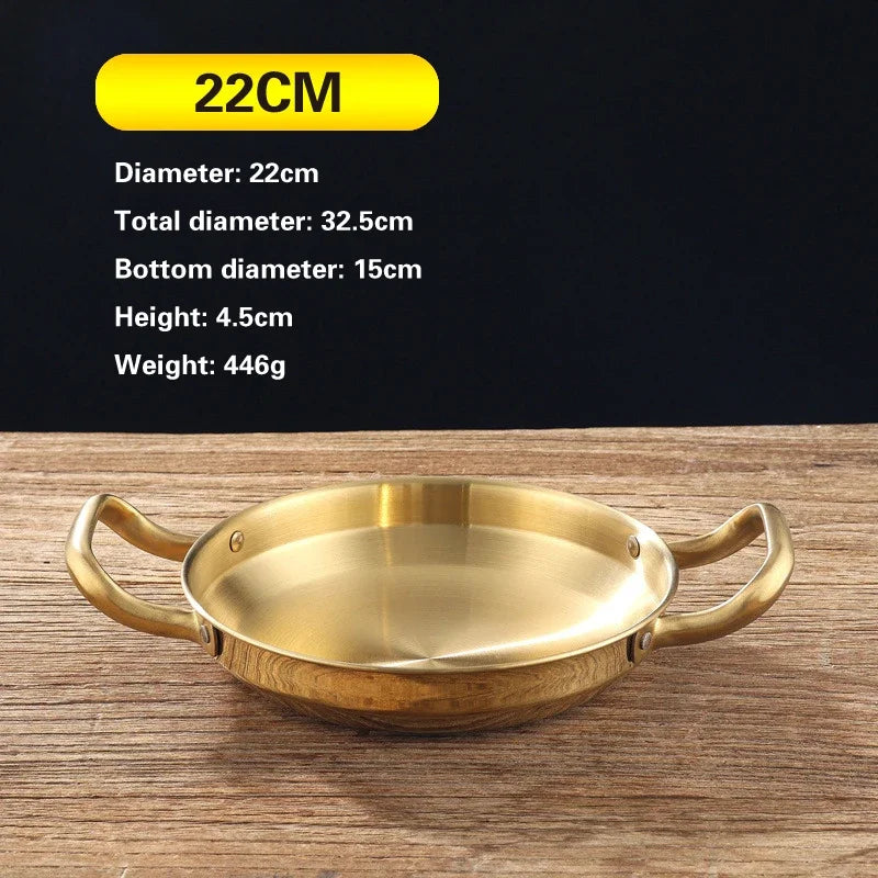 Golden Korean Army Hotpot Thickened commercial double ear Frying pan Dry pot basin Stainless steel Spanish seafood rice pot
