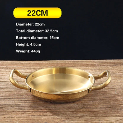 Golden Korean Army Hotpot Thickened commercial double ear Frying pan Dry pot basin Stainless steel Spanish seafood rice pot