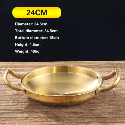 Golden Korean Army Hotpot Thickened commercial double ear Frying pan Dry pot basin Stainless steel Spanish seafood rice pot