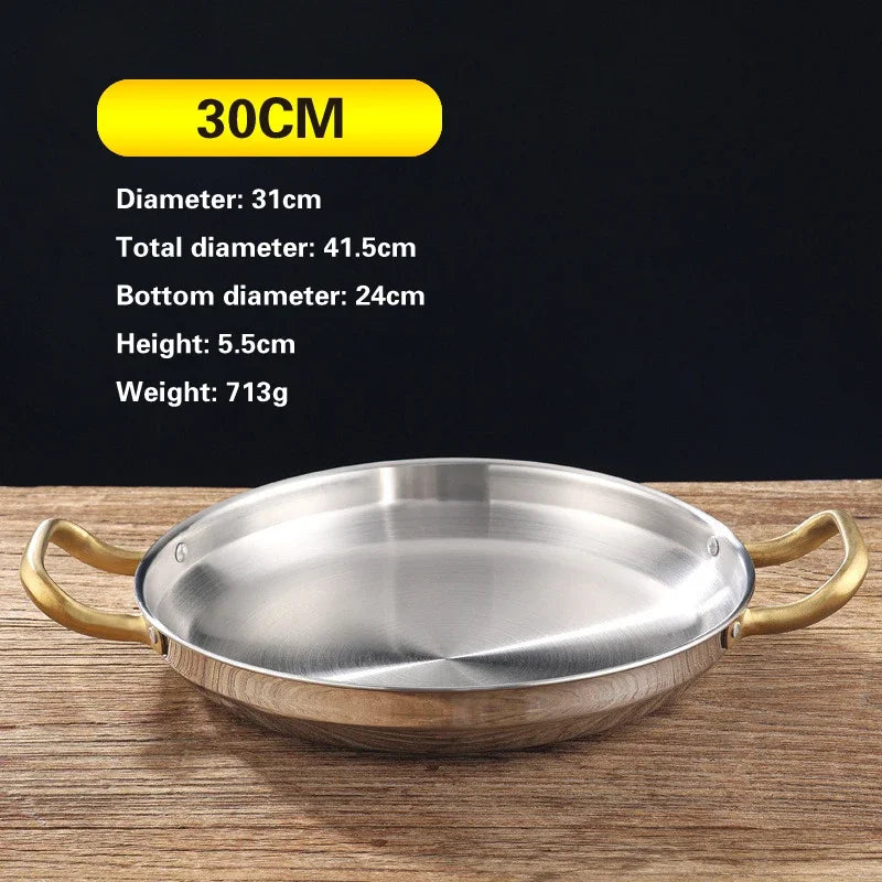 Golden Korean Army Hotpot Thickened commercial double ear Frying pan Dry pot basin Stainless steel Spanish seafood rice pot
