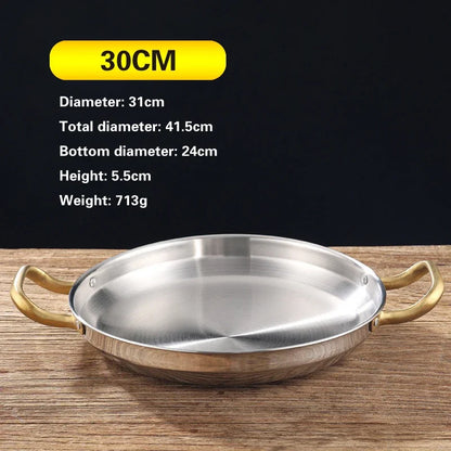 Golden Korean Army Hotpot Thickened commercial double ear Frying pan Dry pot basin Stainless steel Spanish seafood rice pot